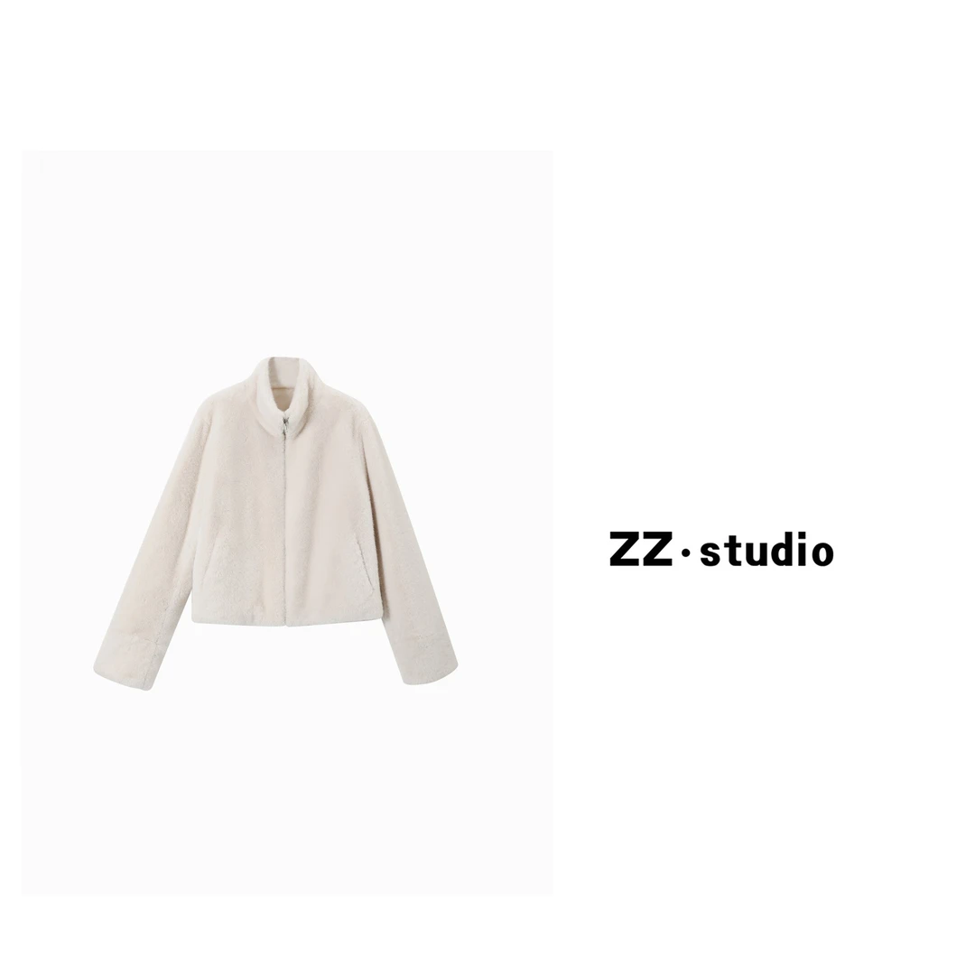 一口苏达立领绒绒 秋季显瘦舒适百搭气质休闲简约时尚短款外套