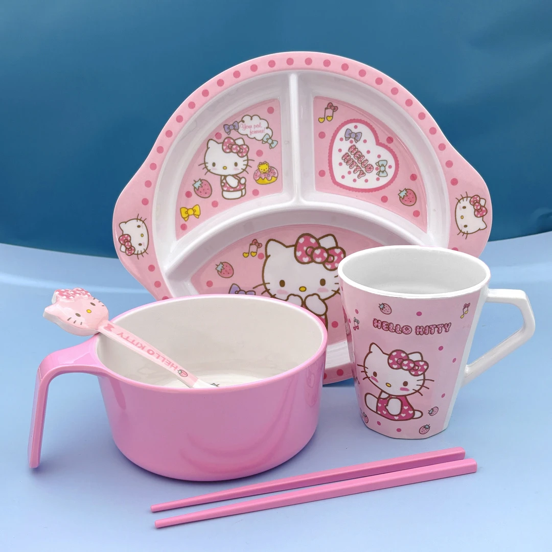 新款可爱卡通学生儿童餐具幼儿园家用勺子分格餐盘防烫耐摔吃饭碗