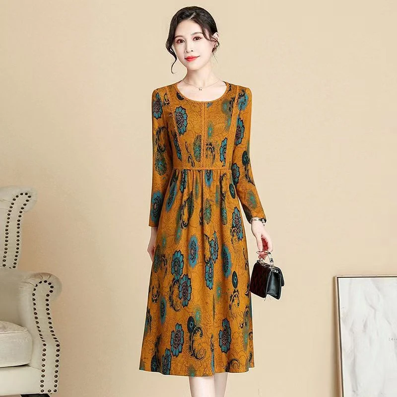 Q955  时尚优雅洋气设计感连衣裙秋冬新款休闲宽松复古显瘦长裙