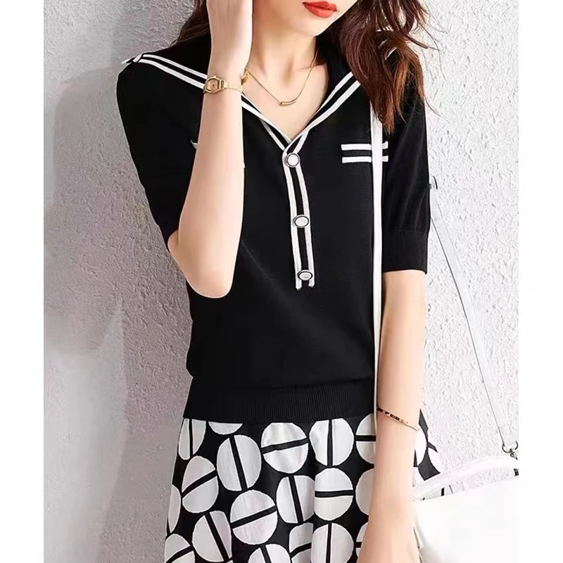 K138  夏季新款时尚显瘦复古洋气法式设计感休闲百搭上衣