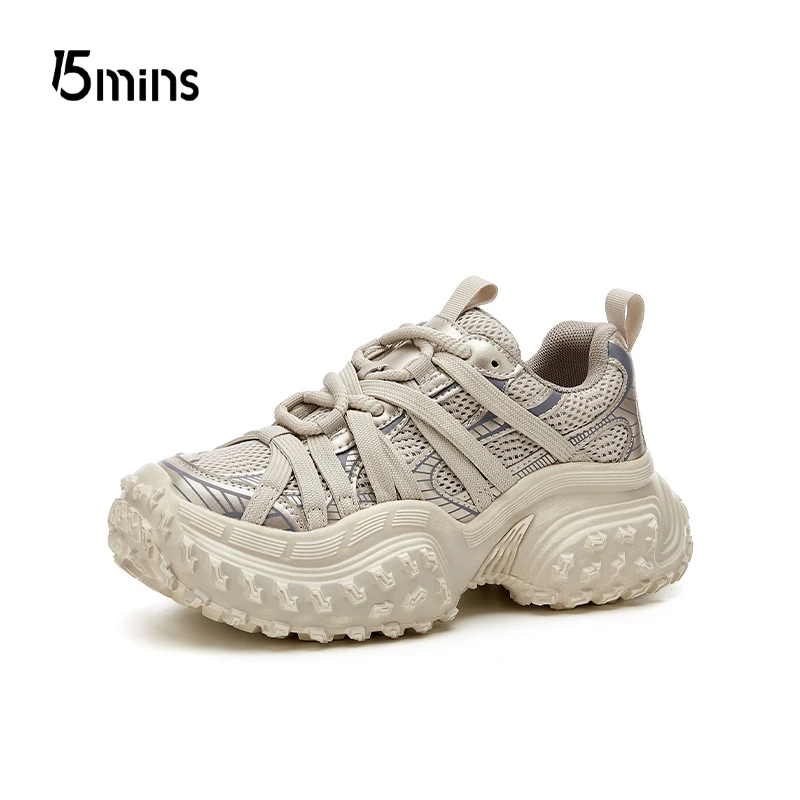 15MINS/15分钟品牌新款时尚户外女士厚底防滑轻便徒步运动系带鞋