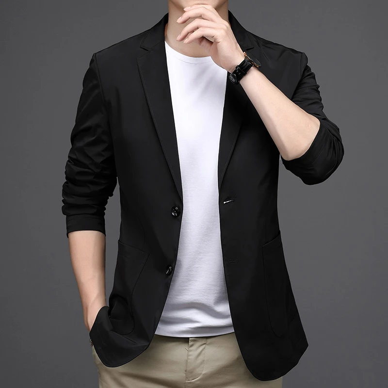 2023修身款西装男春季潮流显瘦时尚纯色小西装商务休闲外套男2611