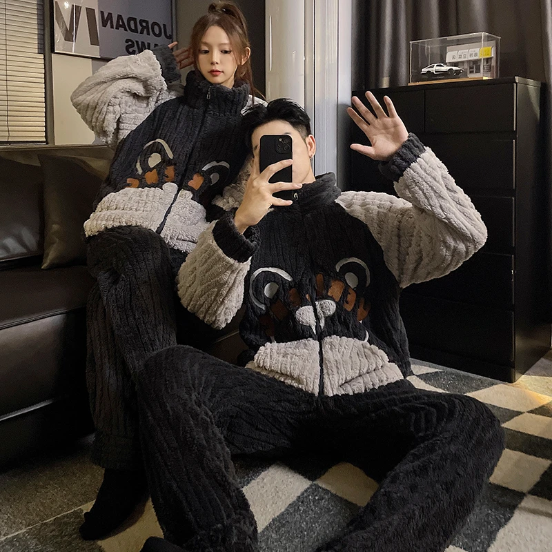 睡衣情侣装冬季珊瑚绒加厚加绒保暖夫妻男女士秋冬款法兰绒家居服