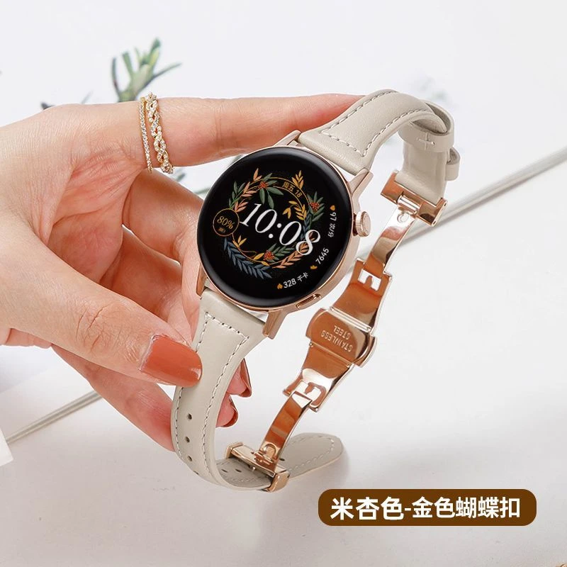 适用华为手表gt3表带gt2小蛮腰42mm女款gt4皮质41mm蝴蝶扣手表带