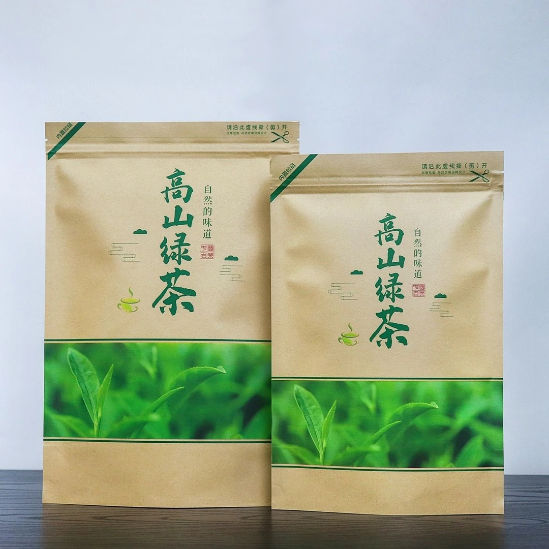 高山绿茶铝箔加厚包装袋自立自封牛皮纸袋高档茶叶拉链密封礼品袋