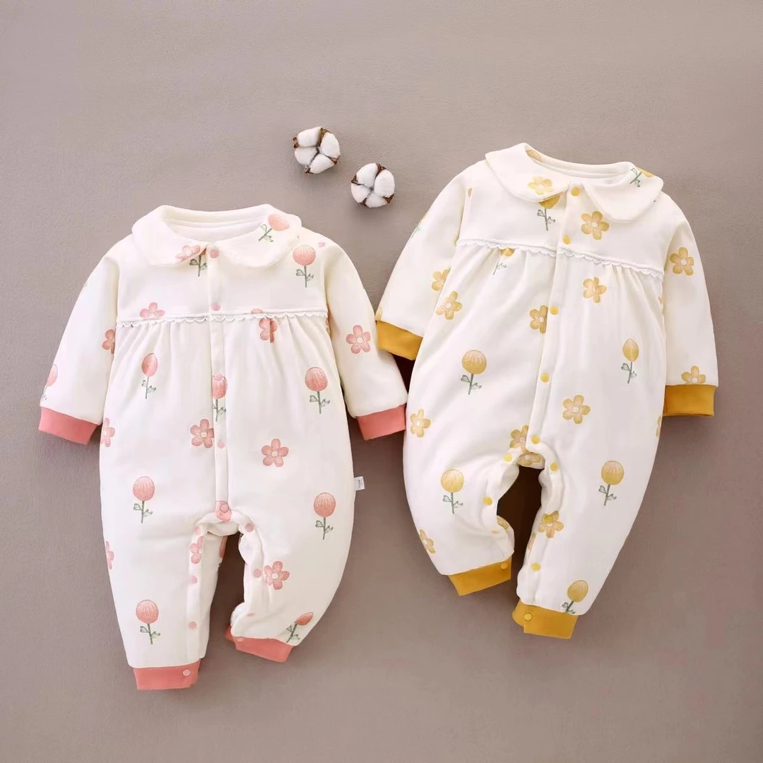 宝宝夹棉连体衣宝宝春季新款40克薄棉长袖哈衣婴儿无骨棉爬服睡袋