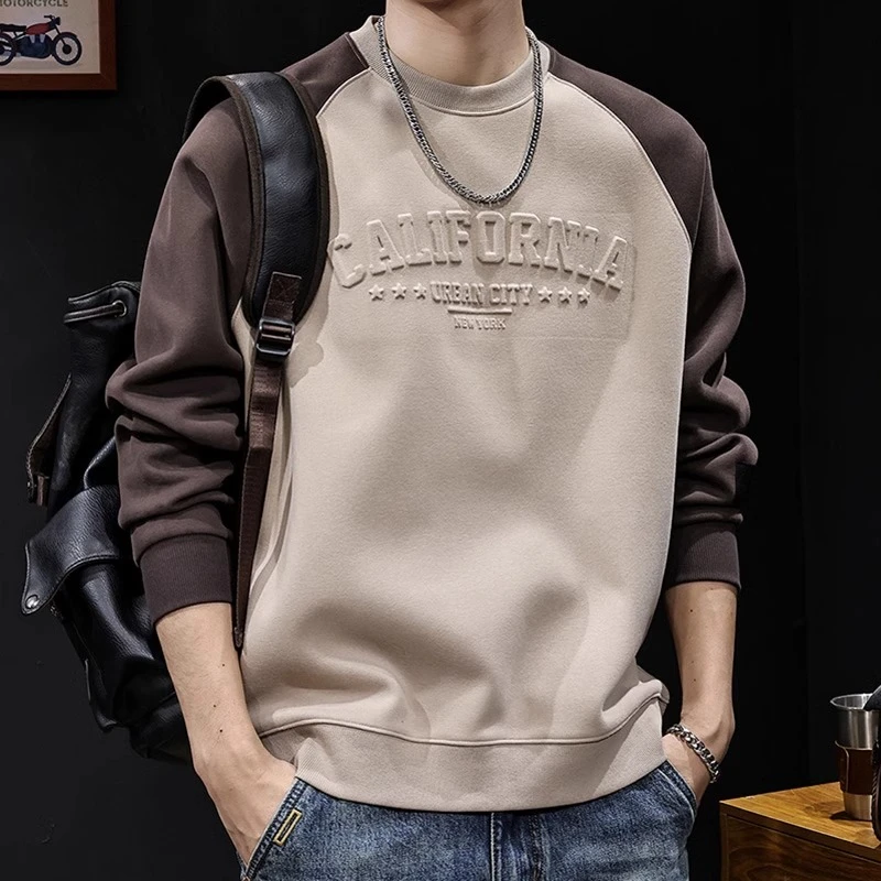 潮龛美式字母印花加绒卫衣男2024新款秋冬款重磅大码男士潮牌秋季