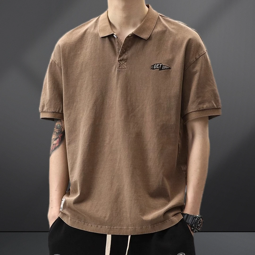 潮龛夏季男士POLO衫2025纯棉翻领短袖t恤潮宽松大码胖子复古半袖.