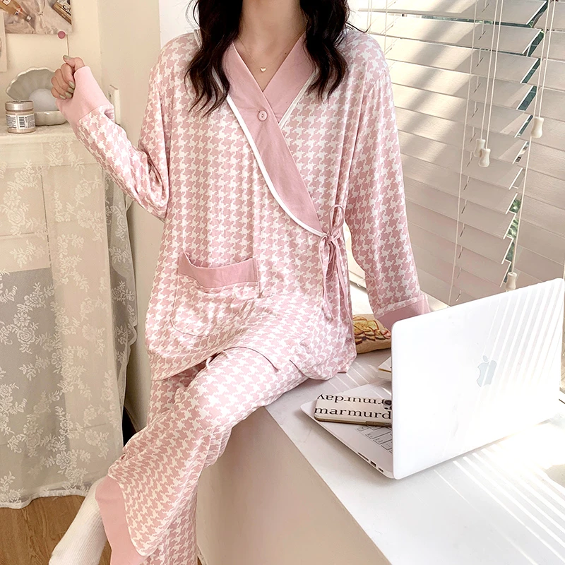 月子服春秋产后纯棉秋冬季哺乳孕妇睡衣家居服喂奶套装春秋季大码