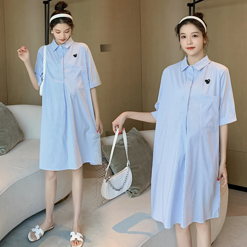 孕妇夏装孕妇装连衣裙夏天夏装新款时尚洋气大码中长款衬衫裙子