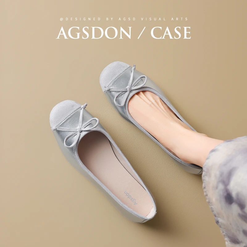 奥古狮登银色单鞋女2025新款夏季平底玛丽珍鞋芭蕾舞浅口凉鞋外穿