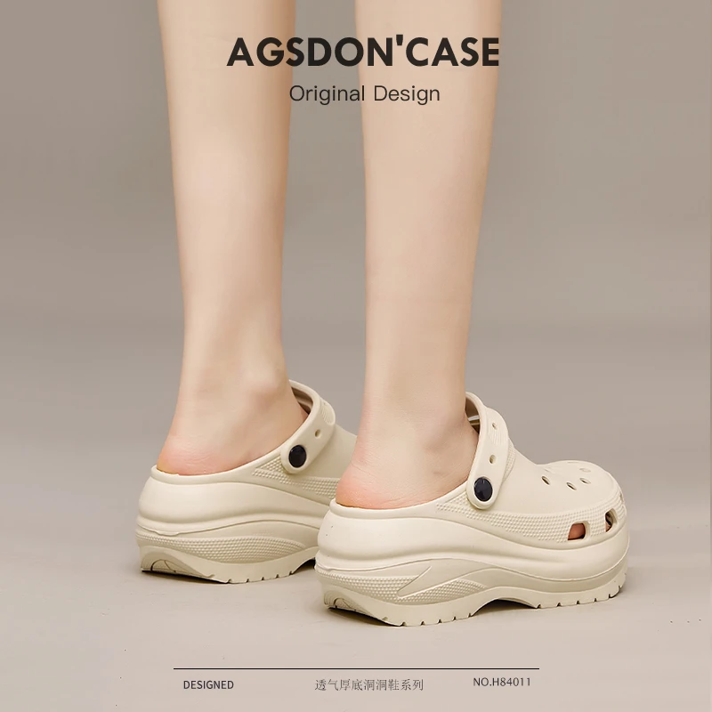 奥古狮登光轮洞洞鞋女款2025新款夏季外穿厚底拖鞋防滑增高一脚蹬