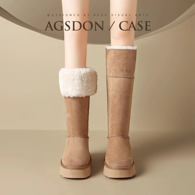 奥古狮登长筒雪地靴女冬季2024新款加绒加厚保暖靴子东北毛毛棉鞋