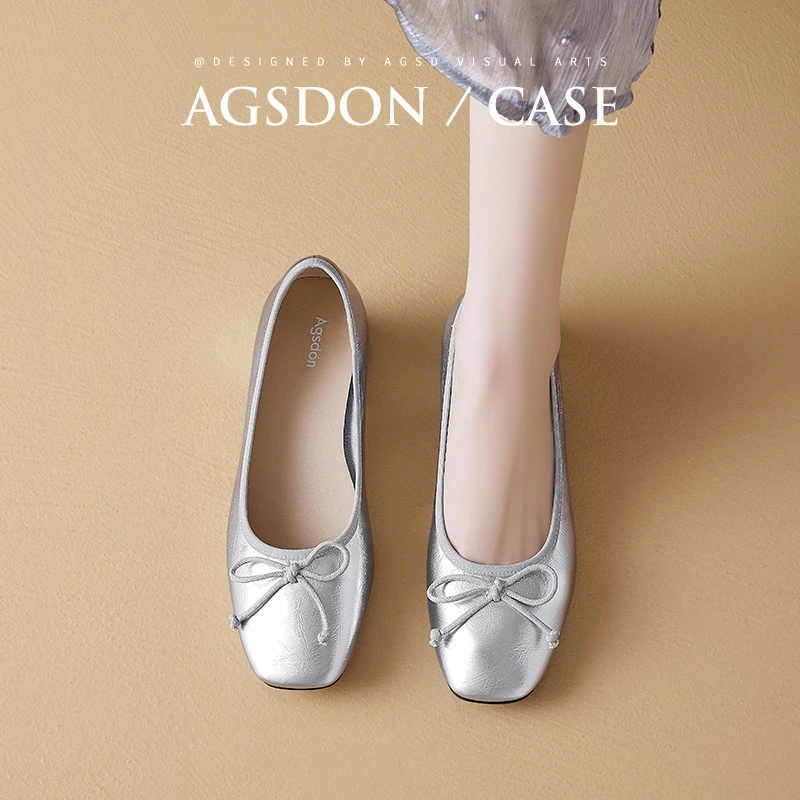 奥古狮登银色单鞋女2024新款夏季浅口法式玛丽珍女鞋软底小皮鞋子