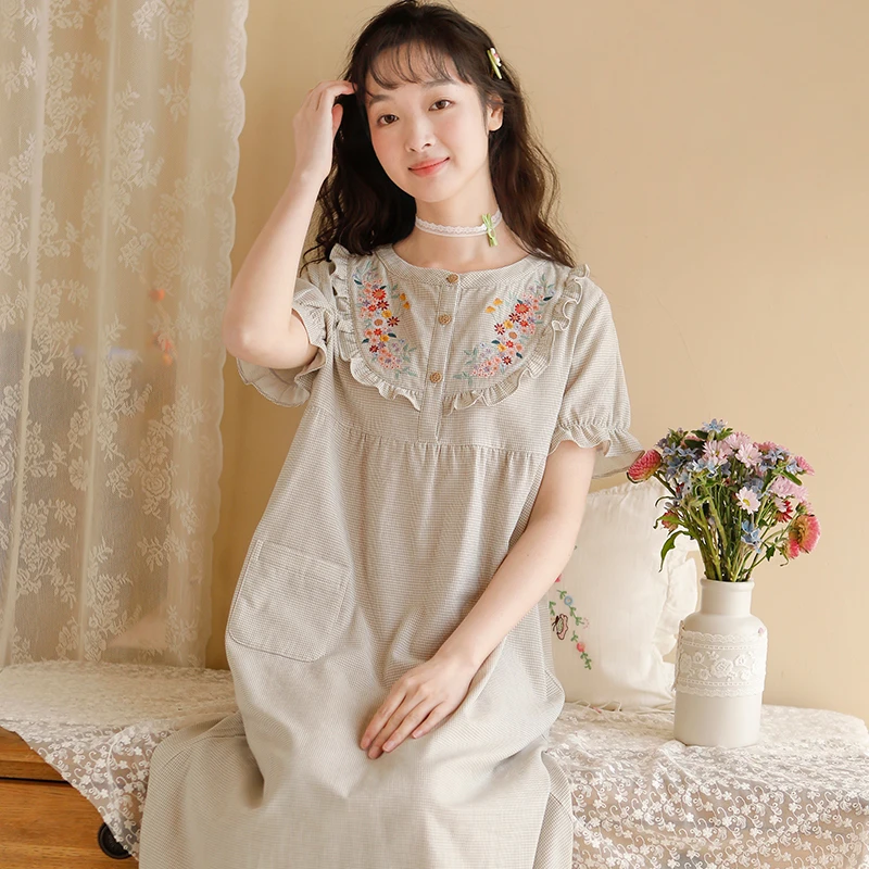 『雏菊』夏季女款纯棉纱布短袖睡裙家居服MS239057