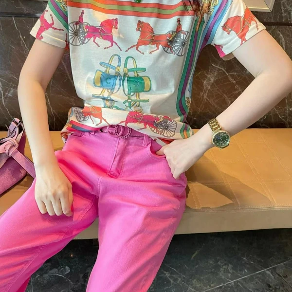 欣雨时尚休闲夏季粉色马车款百搭婴儿棉 T恤