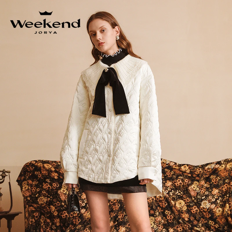 卓雅周末冬季甜美针织翻领心形衍缝中长款小香风时尚棉服EJWDDM39