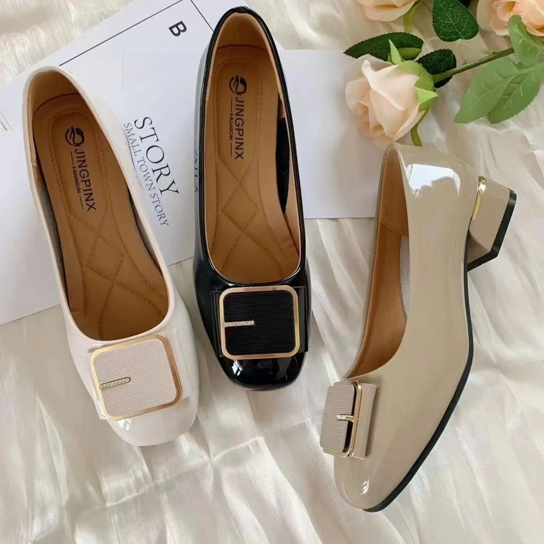 2024新款透气浅口豆豆鞋中跟低跟软皮软底四季百搭工作鞋妈妈鞋