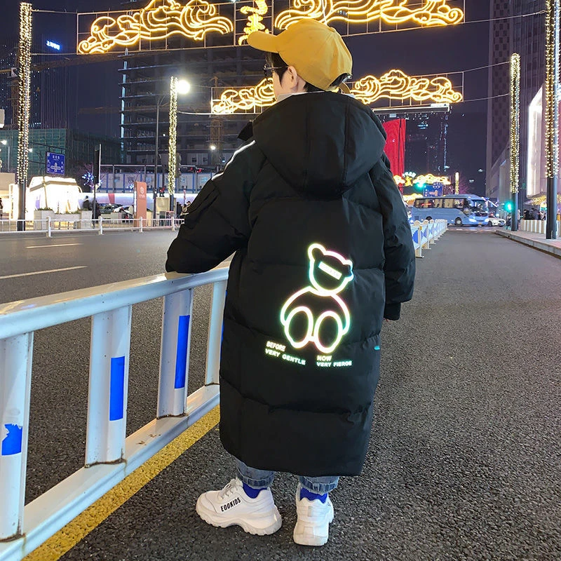 儿童中长款男童加厚韩版宽松加厚连帽保暖外套2024冬季新款防寒服