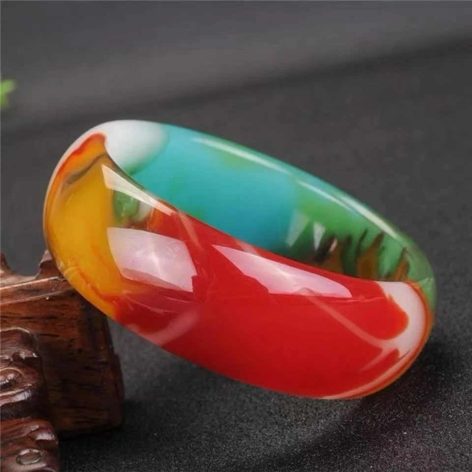 情人节礼物加宽手镯七彩色飘花手镯鸡血色手链饰品