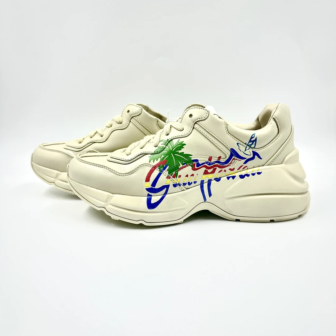 99新/GUCCI/古驰/夏威夷logo印/白色低帮女款老爹鞋/36.5码