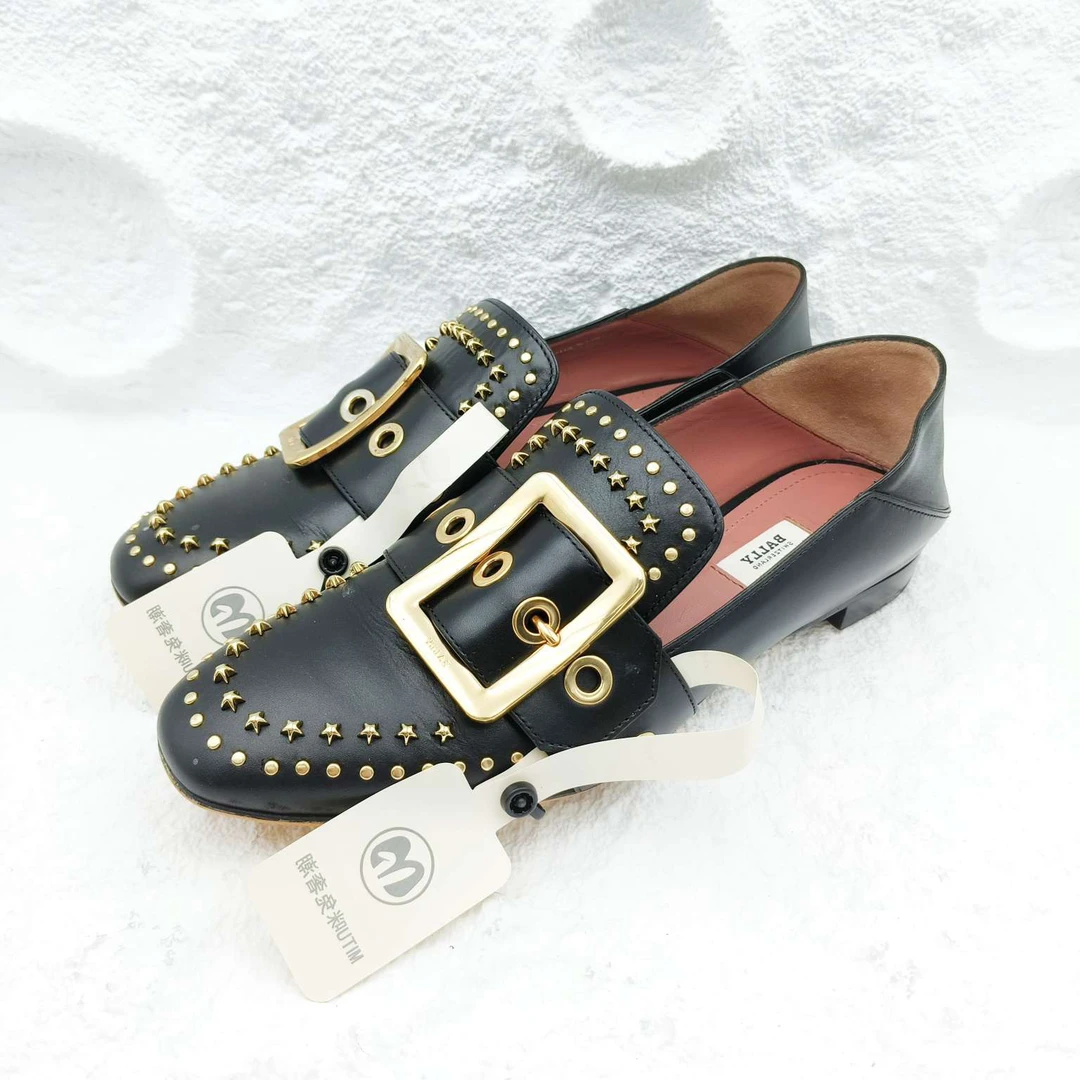 99新 BALLY/巴利 巴利/bally/黑色铆钉单鞋/37.5码/非全新