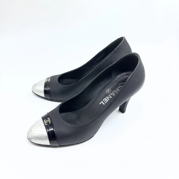 香奈儿/Chanel/黑拼银高跟鞋/女士37.5码/非全新