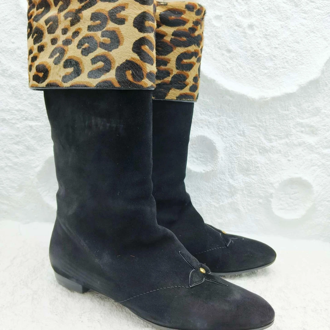 lv/路易威登/黑色豹纹长靴38.5码/非全新