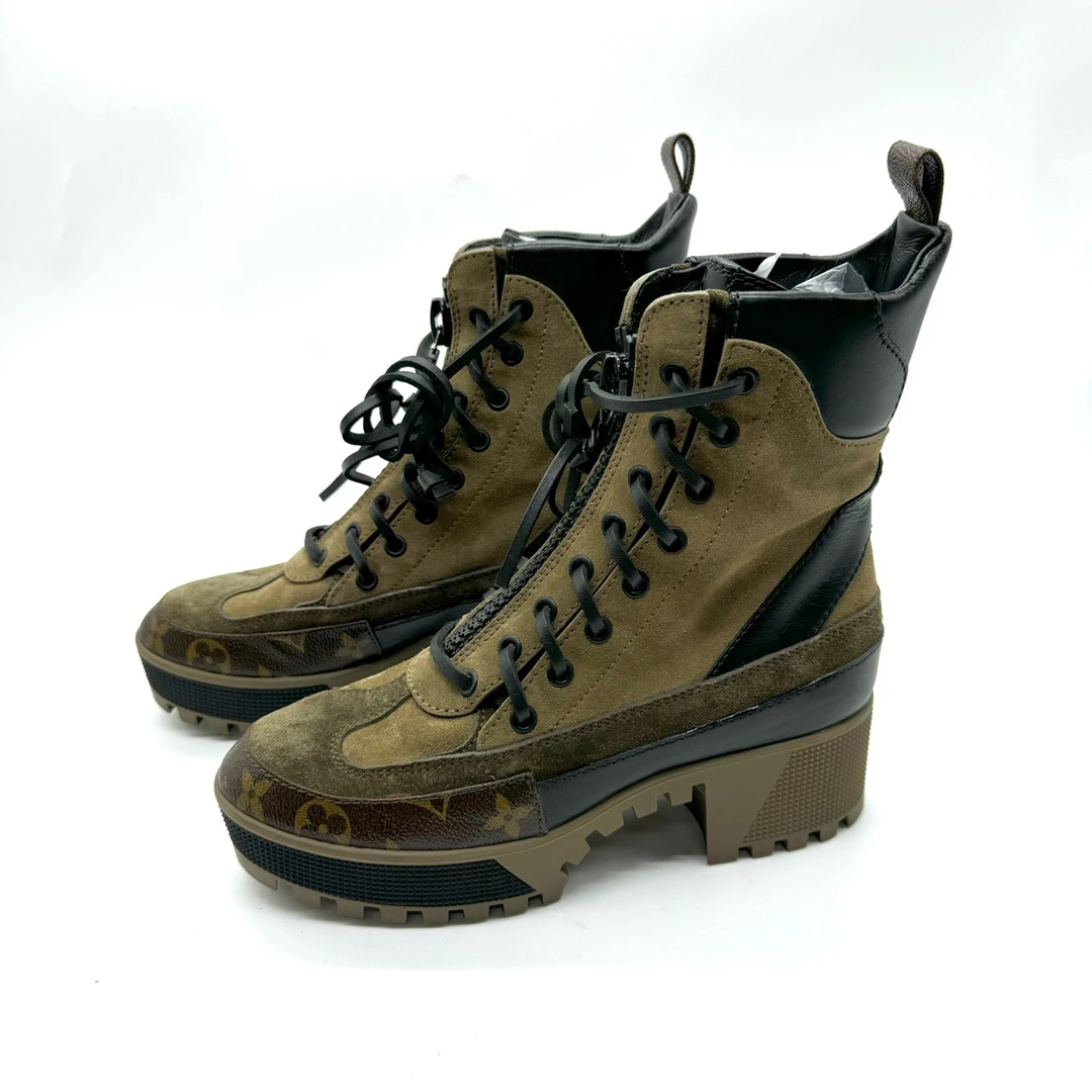 Louis Vuitton/路易威登/37码/卡其色老花厚底短靴/非全新