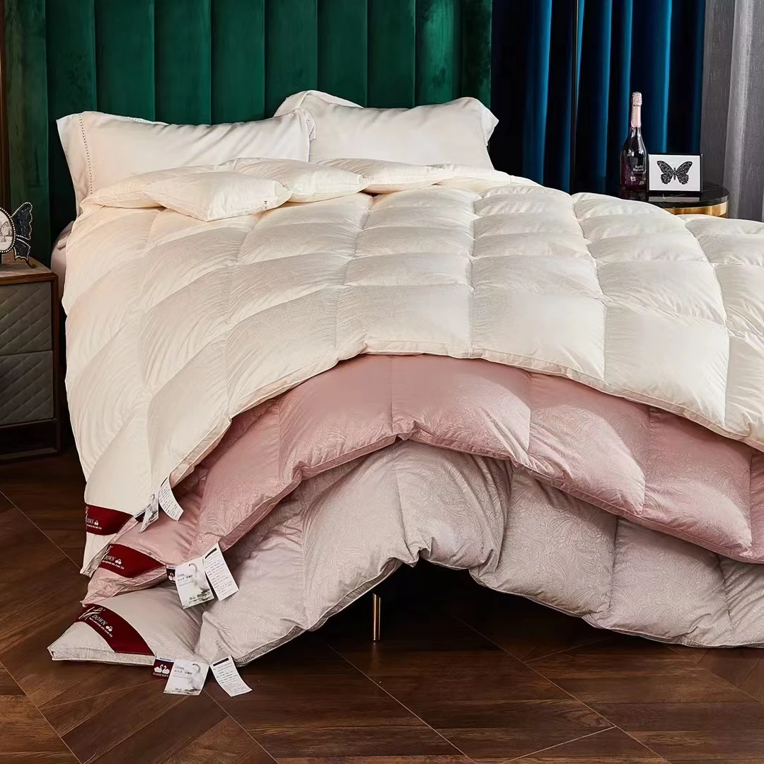 现场充绒清水大朵绒手挑吊绒160s提花酒店同款高档羽绒被加厚冬被