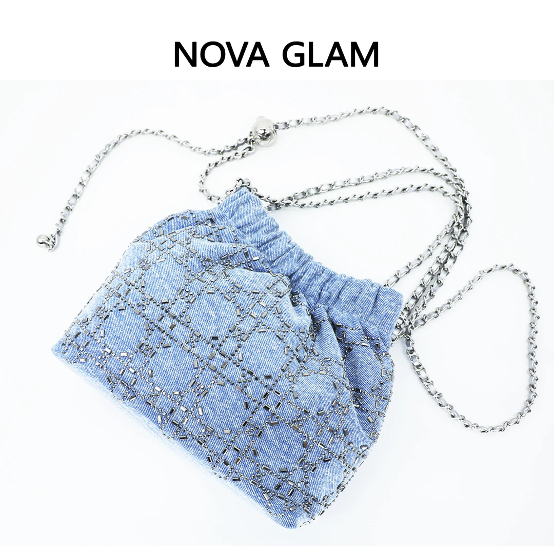NOVAGLAM包包女2024新款钻钻牛仔云朵包度假牛皮单肩包链条斜挎包