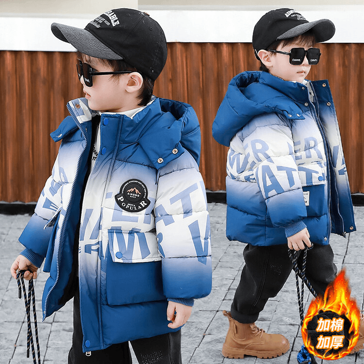 男中童棉服冬装连帽2023新款儿童渐变时尚加厚棉袄男宝宝冬季棉衣