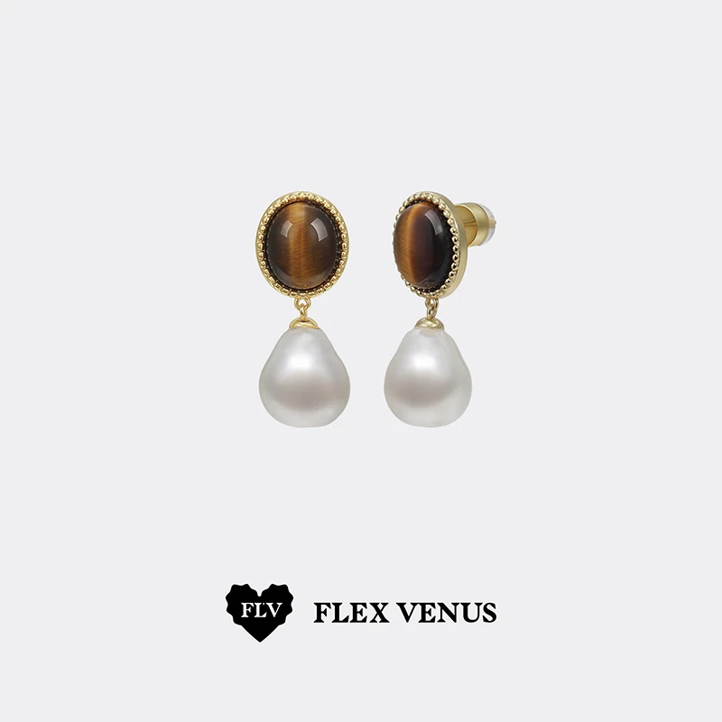 铜合金仿珍珠耳饰 FLV溯映耳坠耳钉复古法式时尚小众简约耳饰女