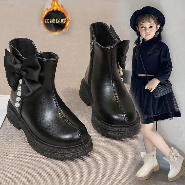 女童靴子儿童马丁短靴2024秋冬新款公主春秋加绒宝宝女孩皮靴