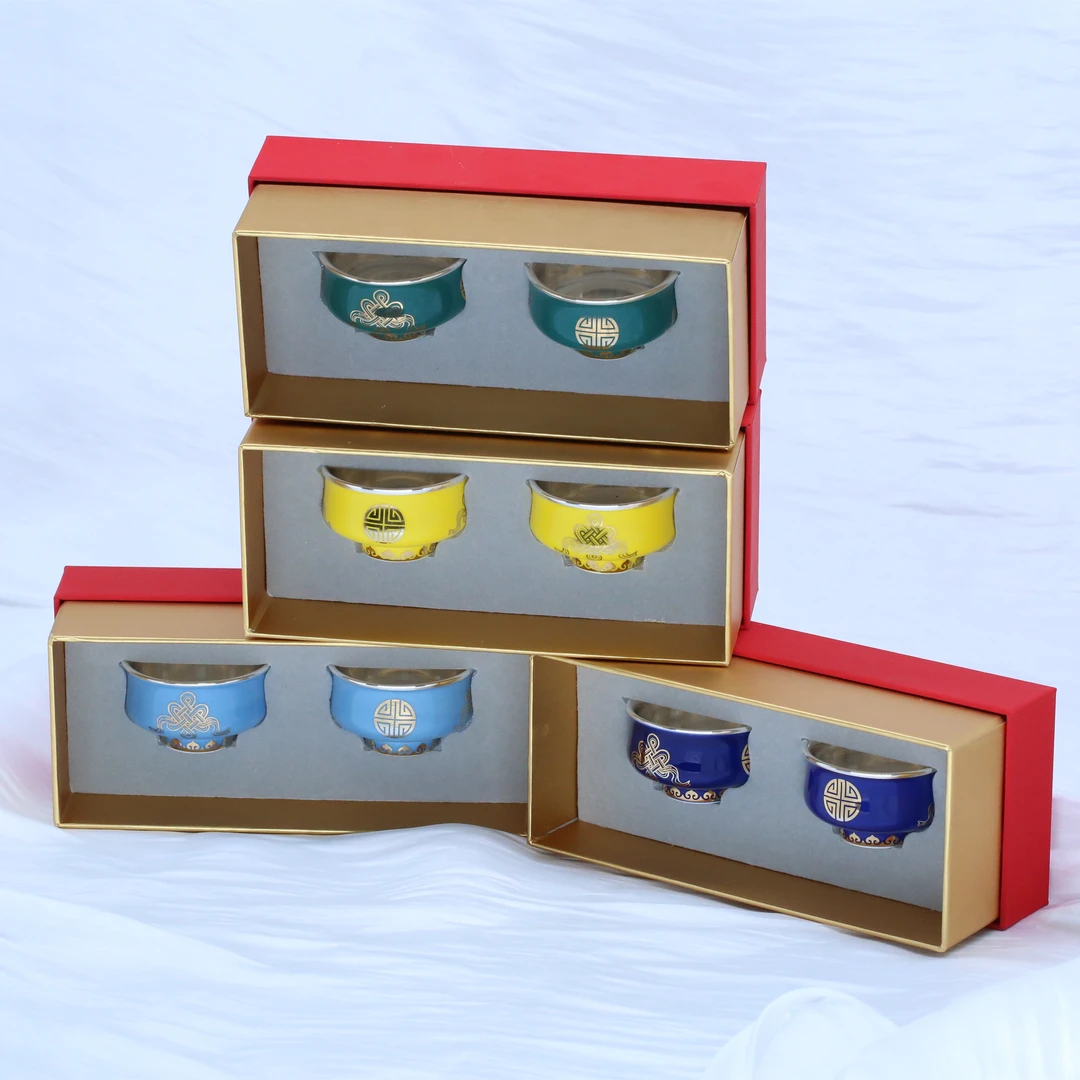 足银银制品 四款瓷包银两只装酒杯茶杯