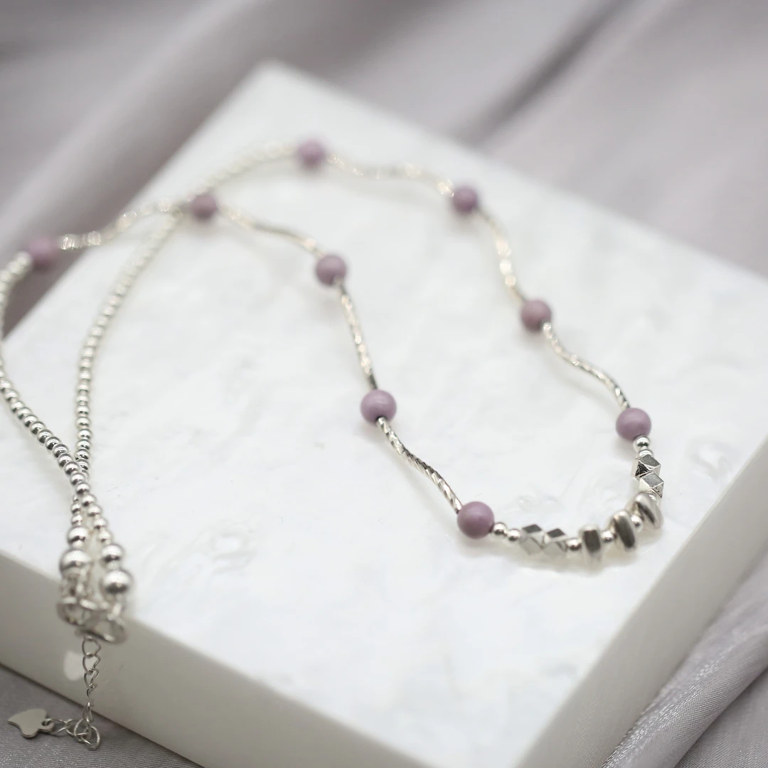 坠链均925银 莫兰迪紫芸母碎银项链简约淑女素款S形高级感气质