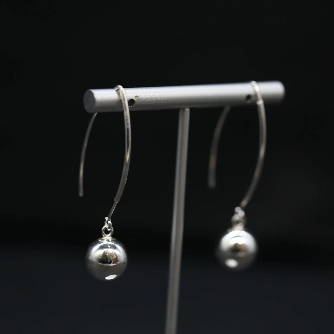 925银耳饰 12CM光面圆球球耳坠