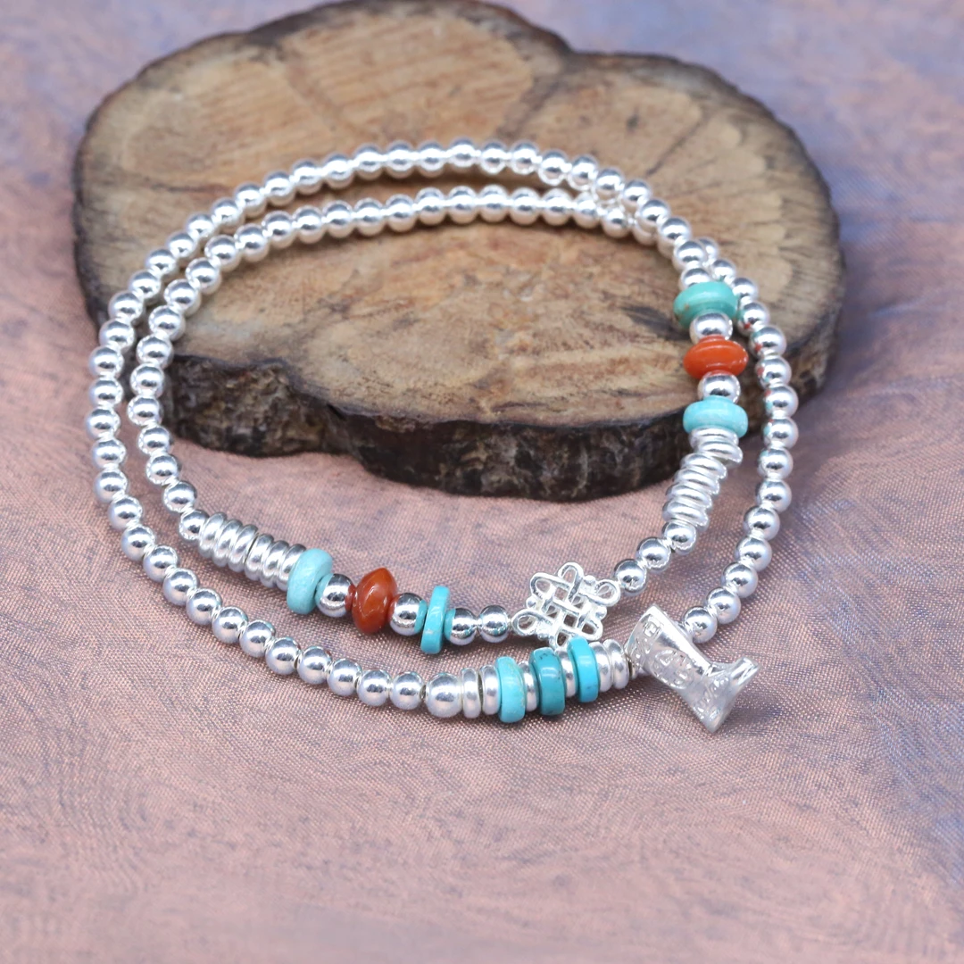 925银手链 难难崧崧双圈靴子吉祥结手链