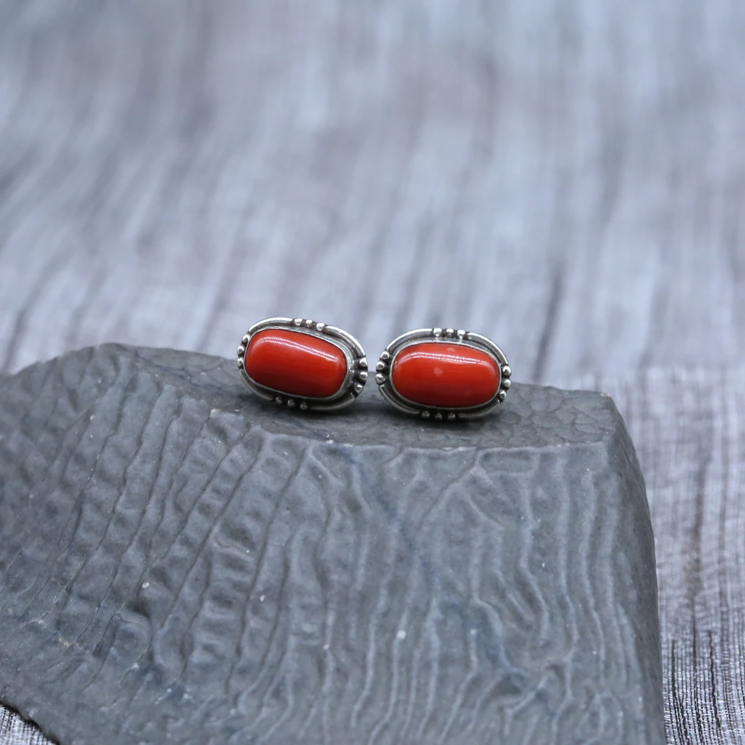 925银耳饰 姗姗红色椭圆耳钉