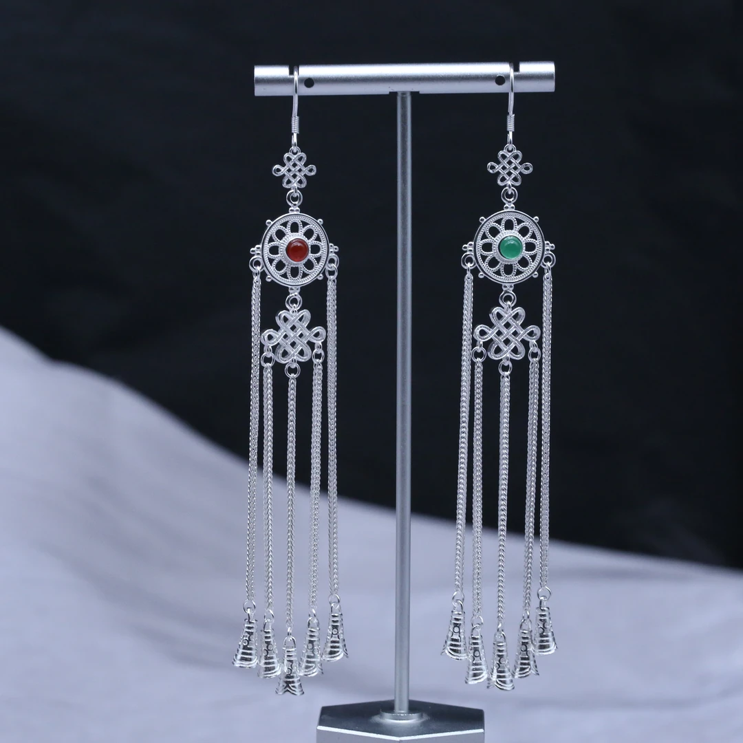 925银耳饰 长款镶嵌民族风耳饰