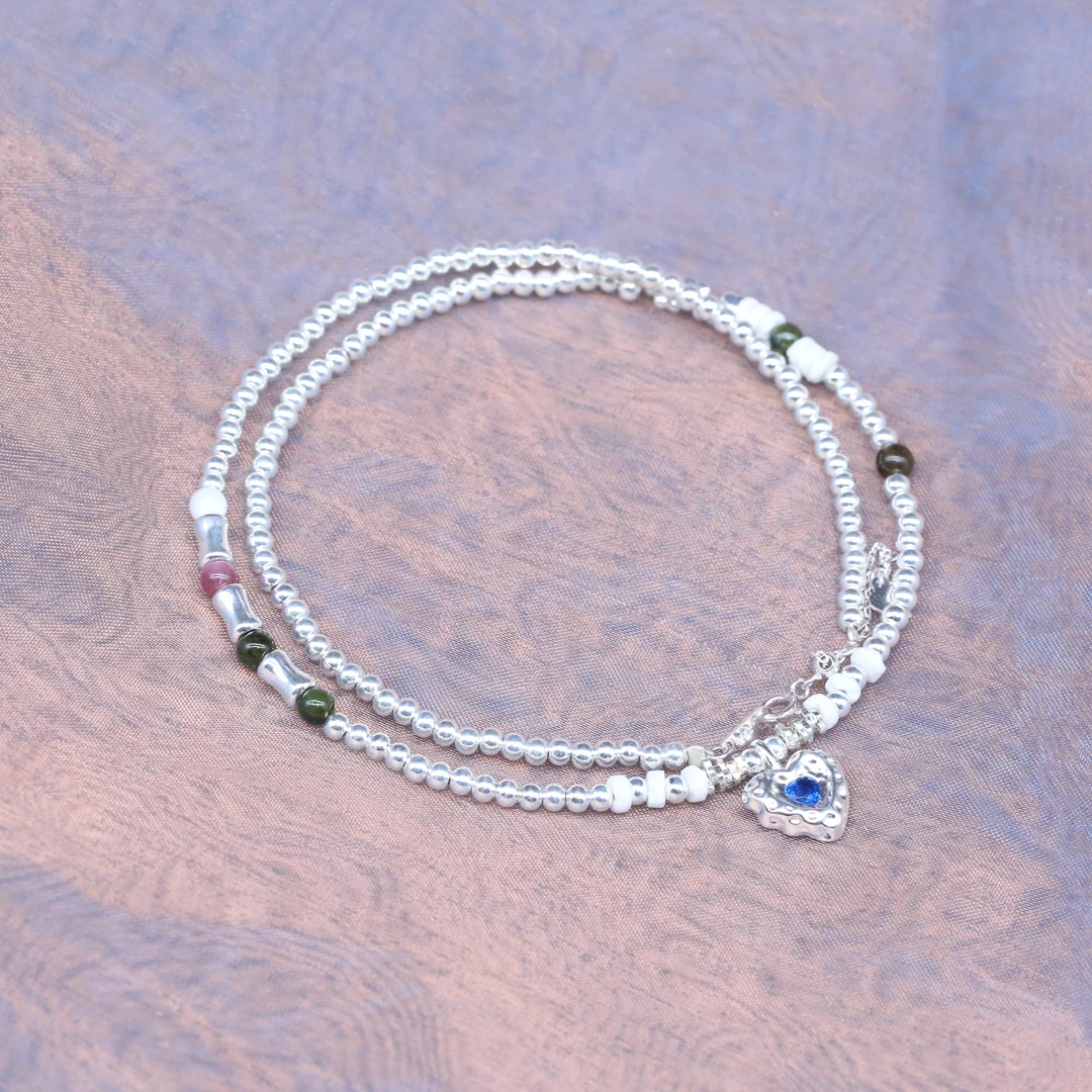 坠链均925银 47CM蓝色爱心吊坠锁骨链项链