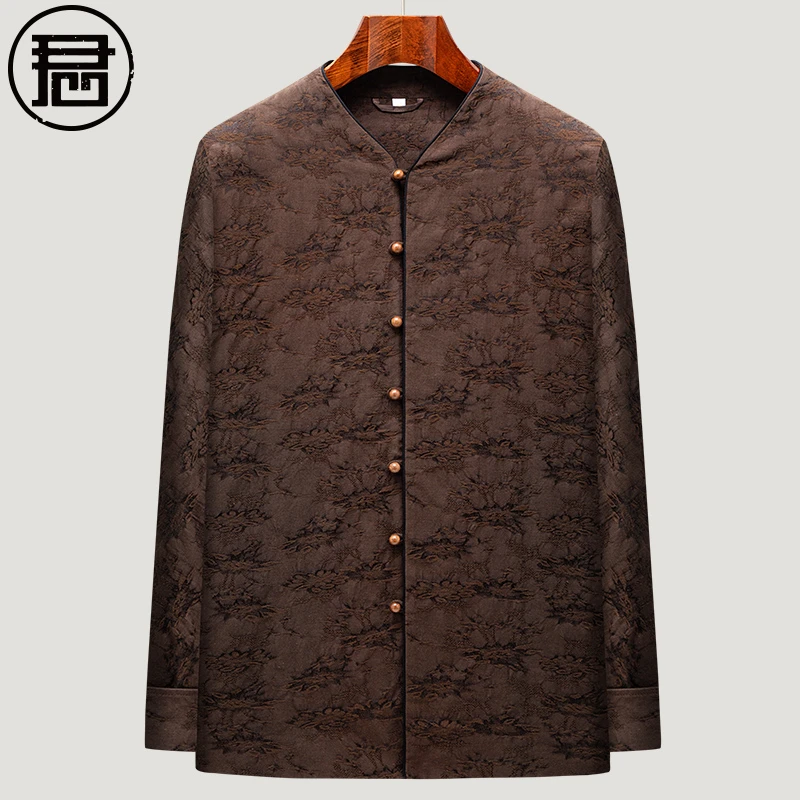 亚麻唐装男秋季外套中式V领盘扣禅意茶服禅修服居士服男装中国风