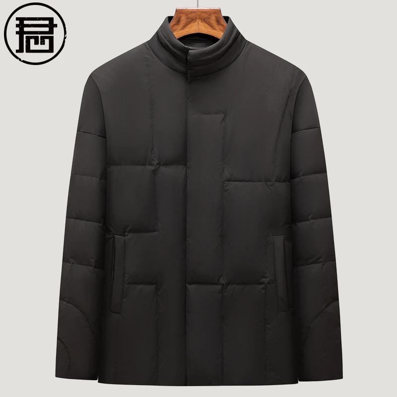 中式羽绒服男冬装青年禅意立领短款男装外套中国风90白鸭绒