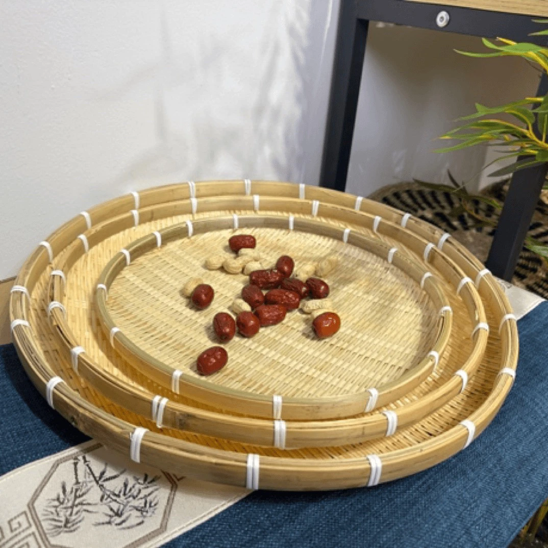 竹编晾晒盘三件套30/35/42厘米簸箕