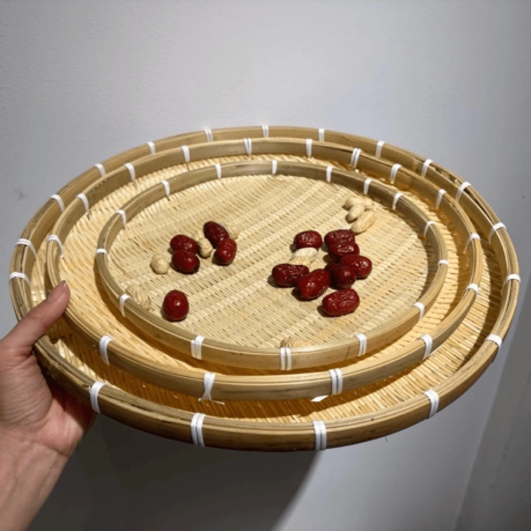 A竹编晾晒盘三件套30/35/42厘米簸箕