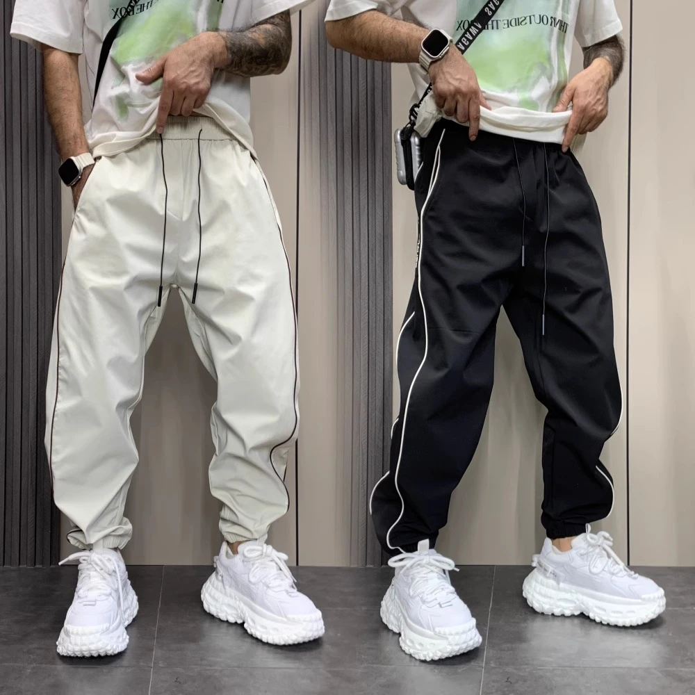 2024年秋季新款纯色休闲裤线条装饰宽松九分裤刺绣字母男士束脚裤