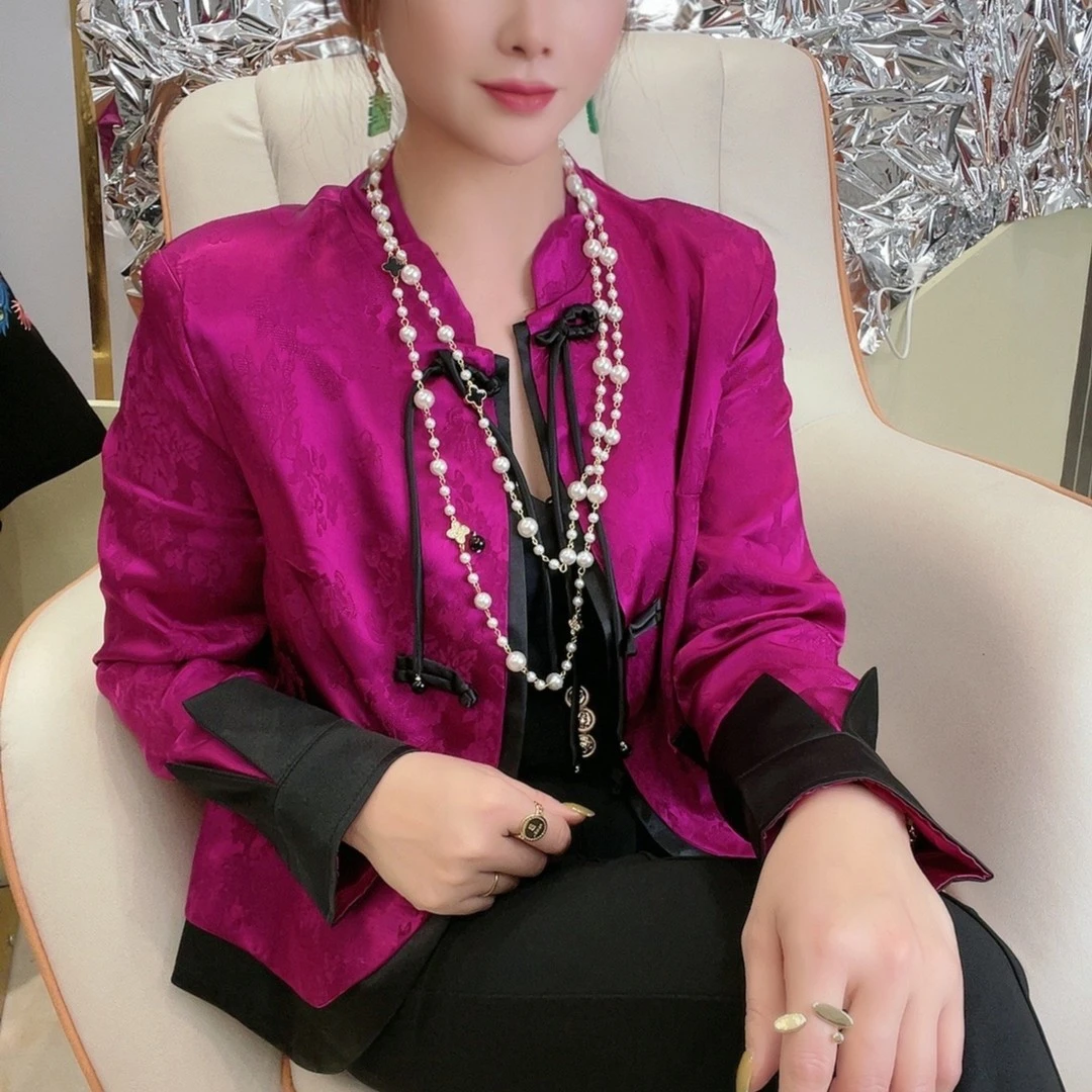 DXJ定制女装--国风盘扣高级感拼接中式复古外套上衣中国风女装
