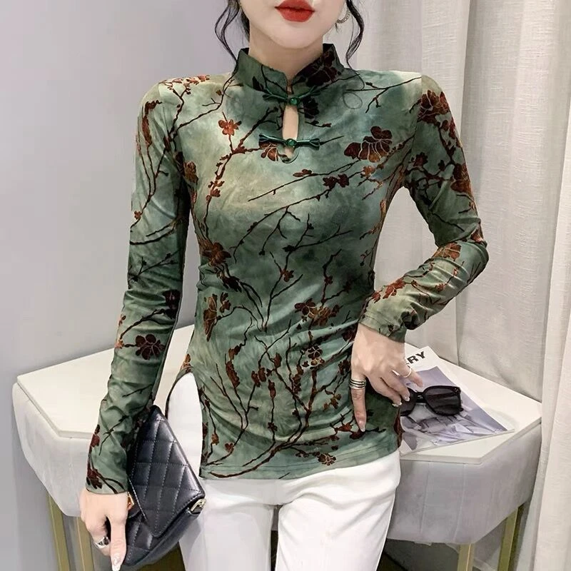 DXJ定制女装--中国风国潮盘扣植绒显瘦打底衫T恤百搭
