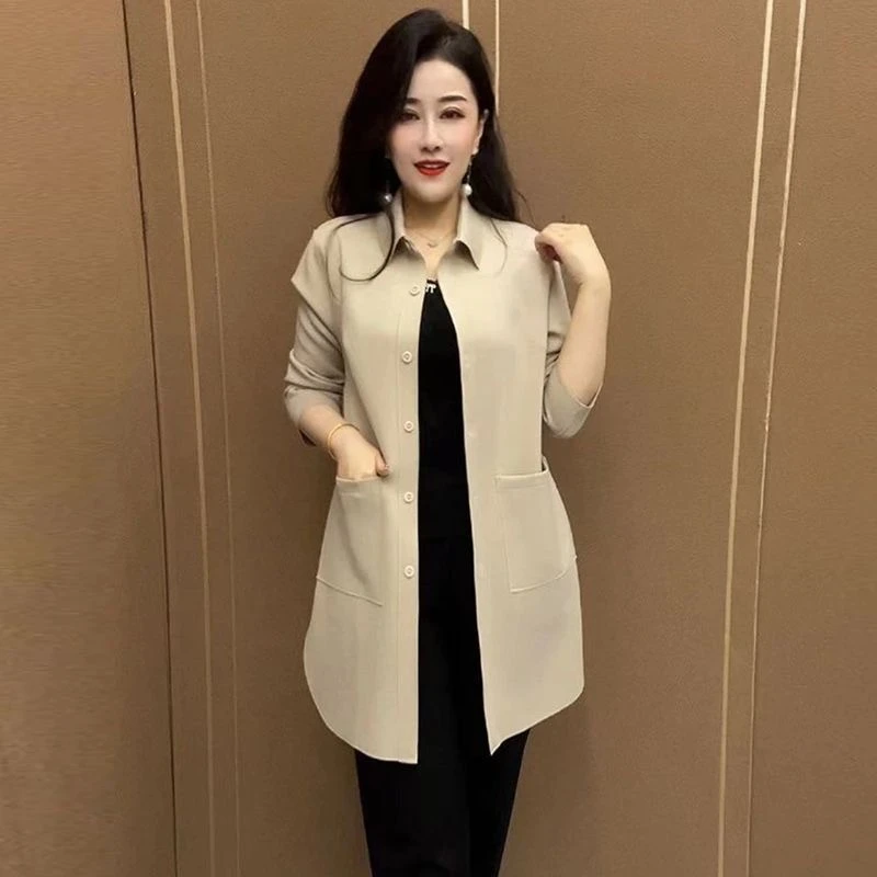 休闲大码宽松遮肚显瘦中长款开衫外套气质妈妈装时尚洋气纯色风衣