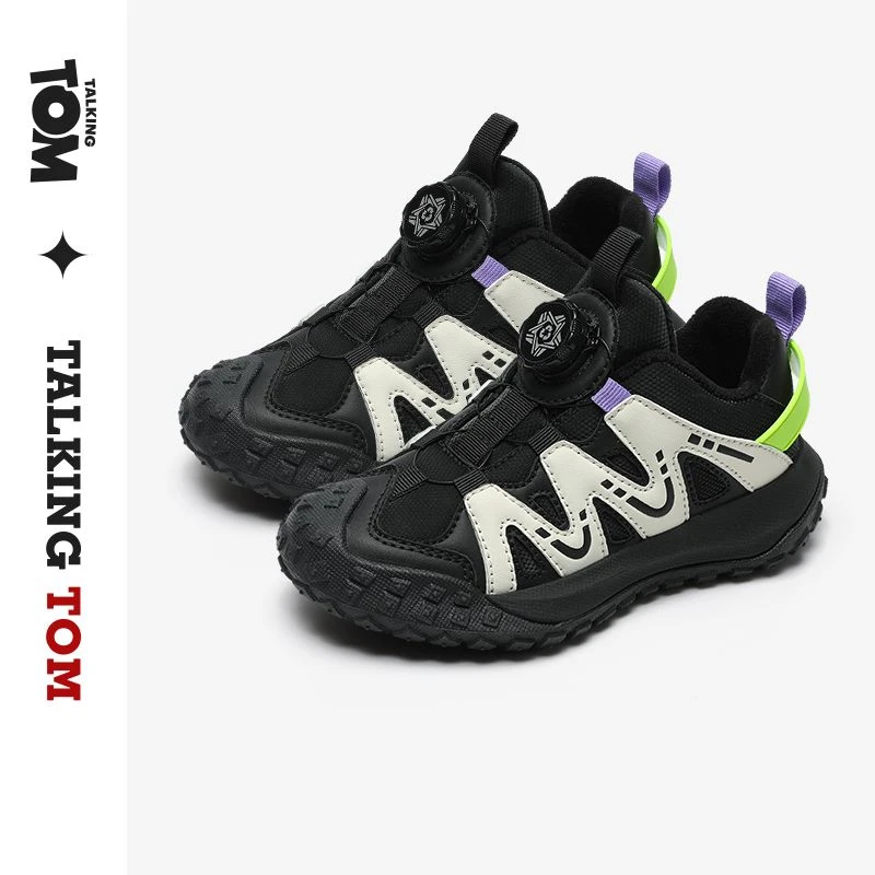 会说话的汤姆猫男童鞋子2023春季新款防水皮面防滑耐磨休闲运动鞋